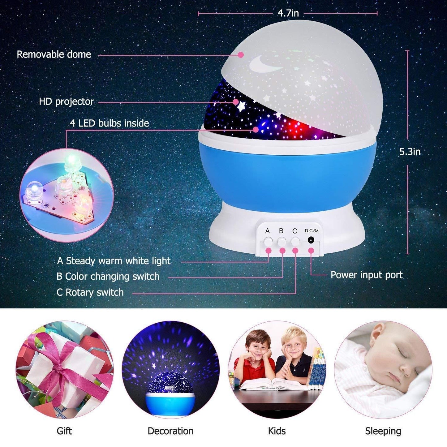 Star Moon Night Lamp With 360 degree Star